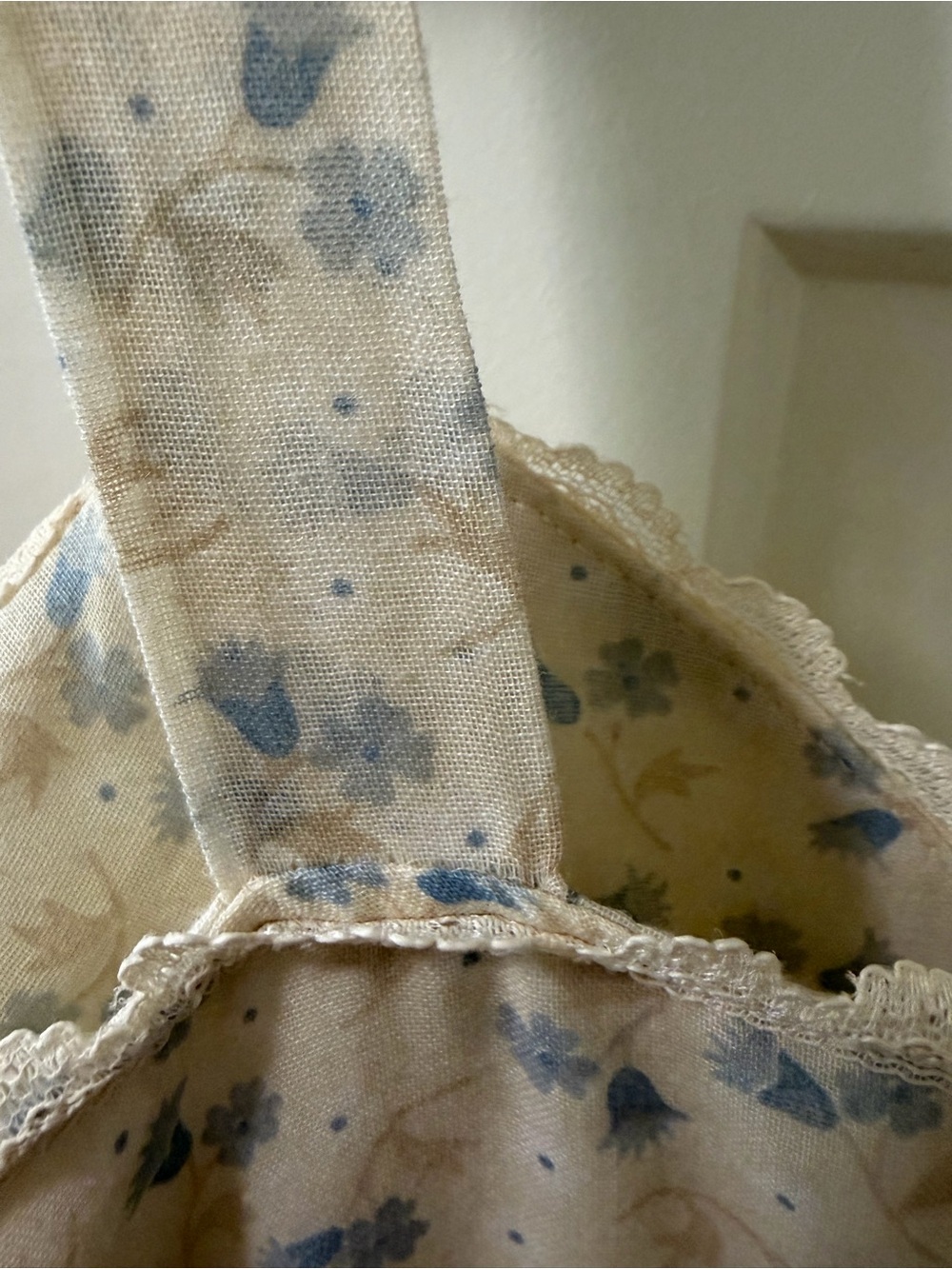 Gunne Sax Vintage Floral Tiered Maxi Sundress Lace Trim Boho Cream Beige Size 7 - Picture 8 of 14